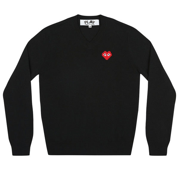 COMME des GARCONS PLAY x Artist Invader Red Heart Knitwear Black